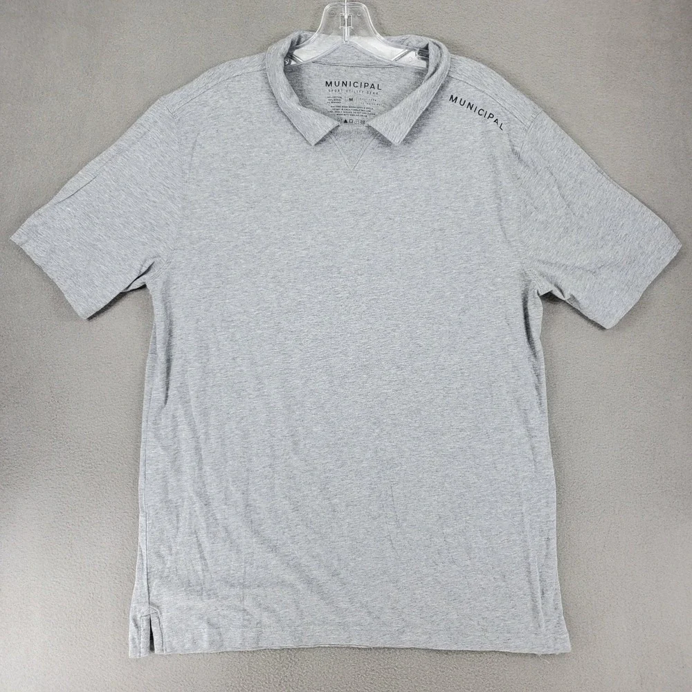 Municipal Sport Utility Gear Polo Mens M Gray Collared Short Sleeve Stretch Logo